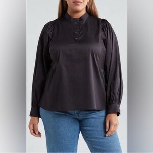 $198 HARSHMAN Barbera  Sateen Top Black 100%‎ Cotton Size 2XL Button Cuffs NEW